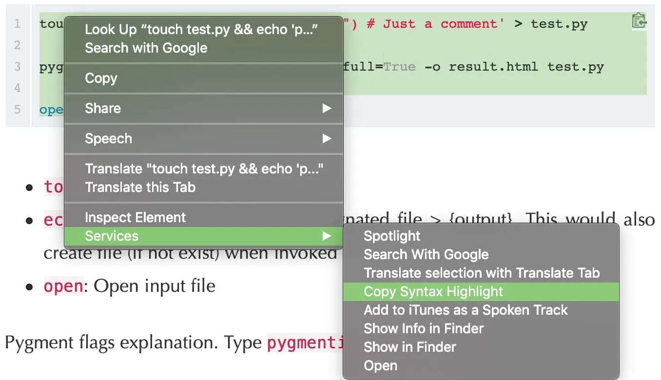 Keep syntax highlight during copy using macOS Service